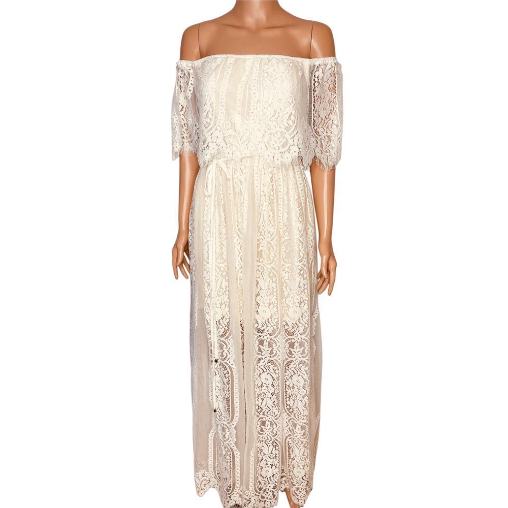 Baltic Born Caroline Floral Lace Maxi Dress size S off-the-shoulder bohemian New